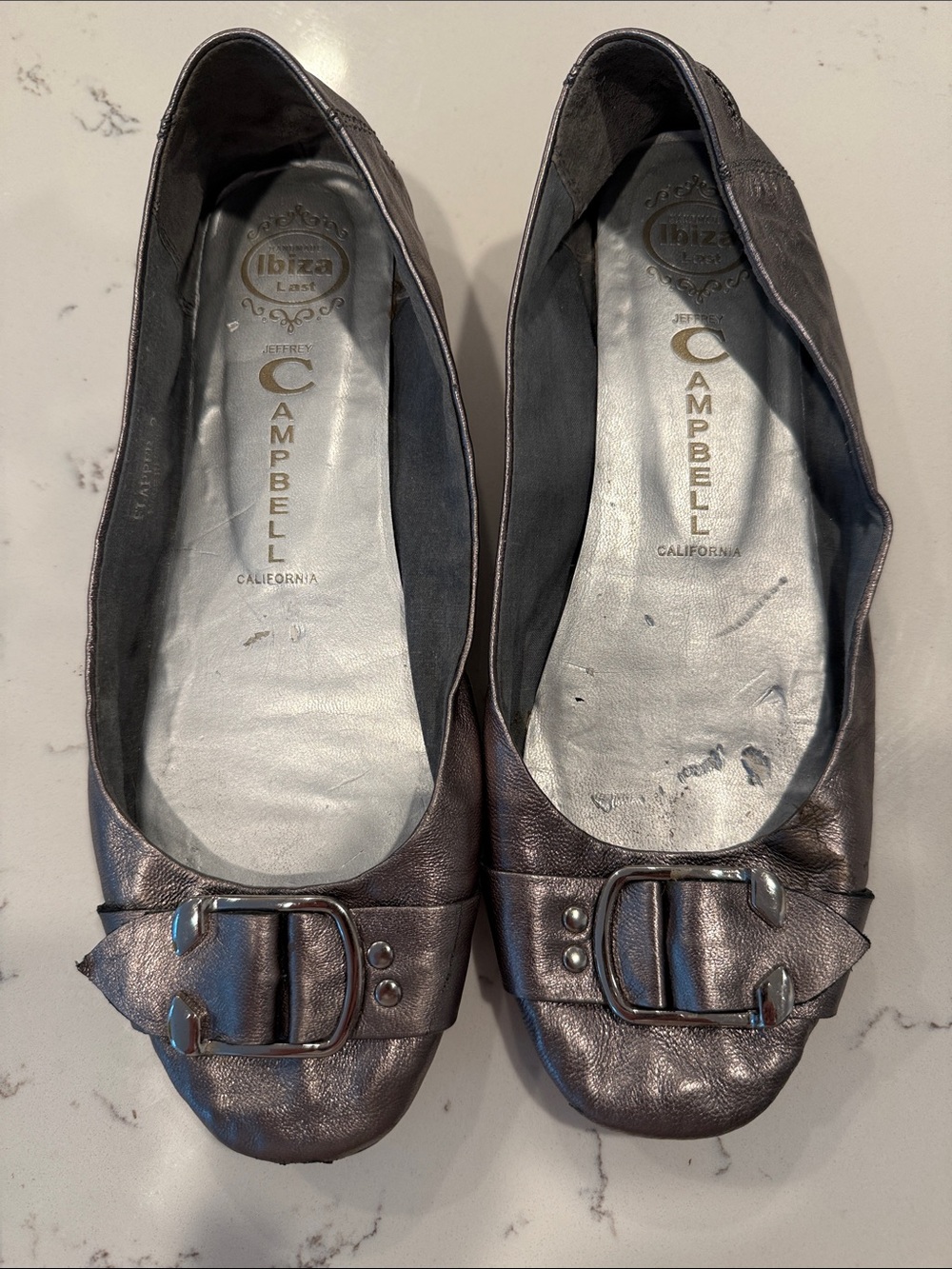 Jeffrey Campbell Ibiza Last Metallic Pewter Leather Ballet Flats Size 9